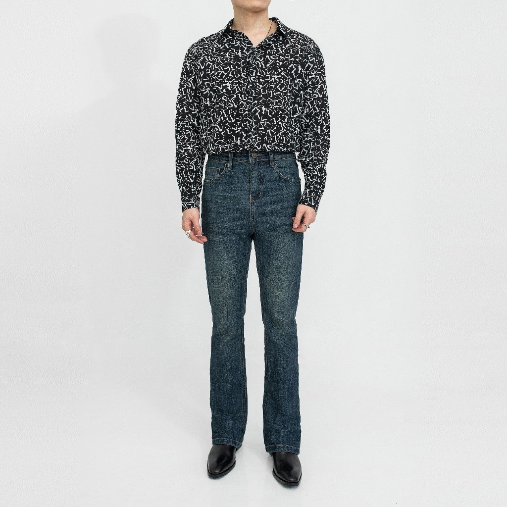 Quần Jeans Nam Ống Loe Co Dãn LA CIAN Flare Jeans DARK BLUE