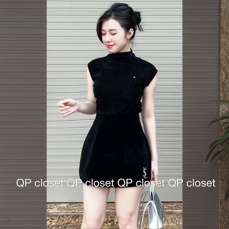 Chân váy nhung A đính tag yslll