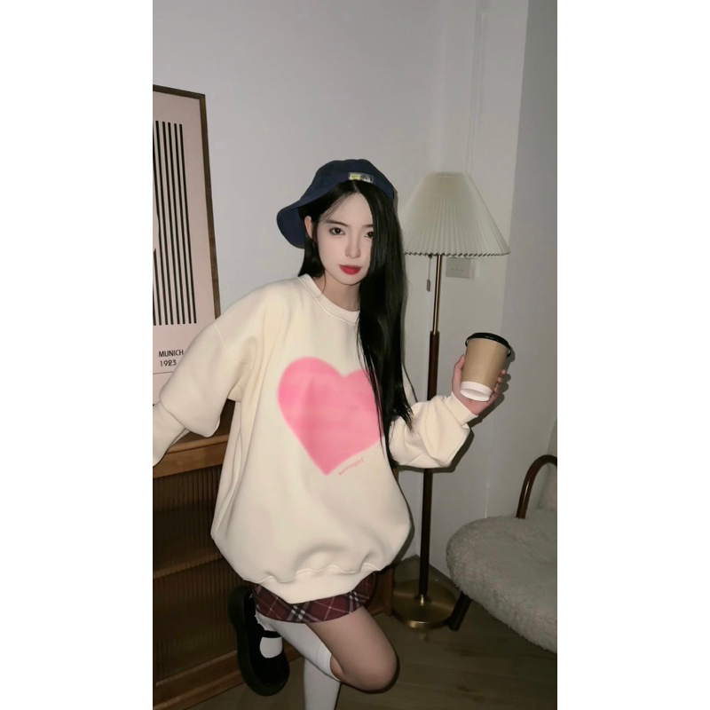 Áo sweater trái tym hồng dễ thương phong cách Douyin TOSUN S04