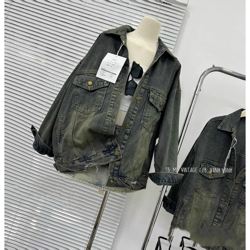 Áo khoác jeans nữ xanh rêu hottrend #09