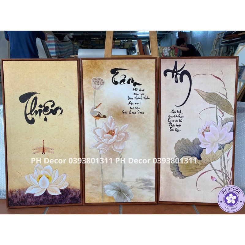 Bộ 3 tranh treo tường tranh Tâm - Thiện - An  trang trí nhà , phòng khách , phòng thờ , phòng ngủ ,...