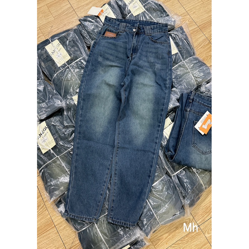 QUẦN BAGGY JEANS NỮ LƯNG CAO XƯỚC RÁCH THÊU TÚI #1250