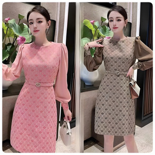 ( HÀNG QUẢNG CHÂU CAO CẤP ) VÁY ĐẦM DÁNG XÒE CHỮ A - HỌA TIẾT L.V NHẸ NHÀNG SANG CHẢNH  ( TT9/23/550)