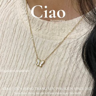 [HOẢ TỐC 1H] Dây chuyền/ Vòng cổ titan không gỉ thiết kế bổng hồ điệp xà cừ Isabella Ciao