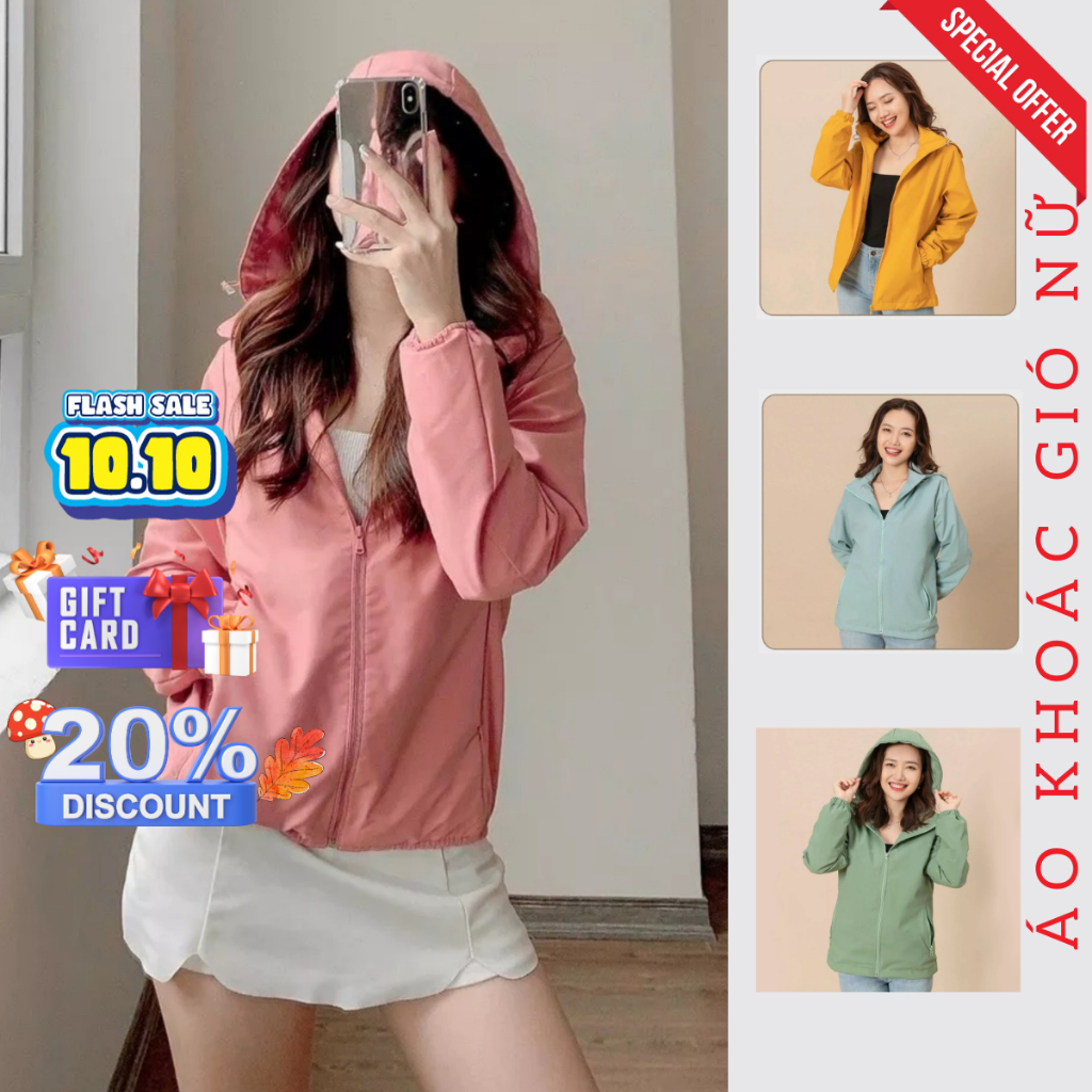 Áo Khoác Gió Nữ 2 Lớp Tráng Bạc Chống Nước, 2 Túi Khóa, Có Mũ Hàng Cao Cấp Thương Hiệu Azila - G51