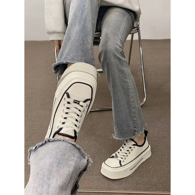 Giày Vải Canvas Mũi vuông Đế Dày Phong Cách Hàn Quốc