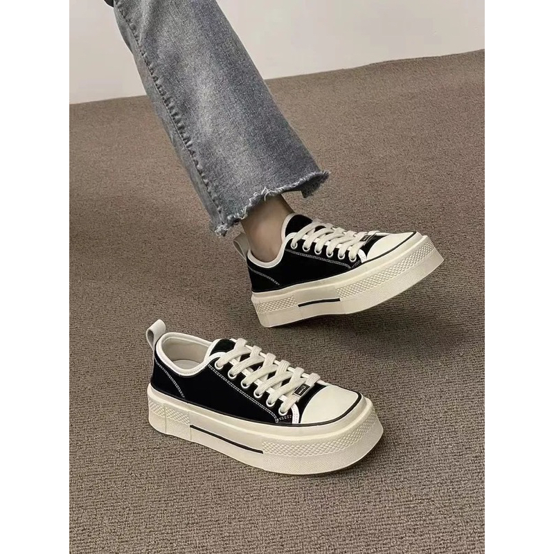 Giày Vải Canvas Mũi vuông Đế Dày Phong Cách Hàn Quốc