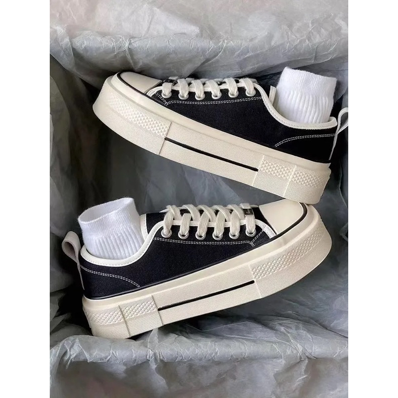 Giày Vải Canvas Mũi vuông Đế Dày Phong Cách Hàn Quốc