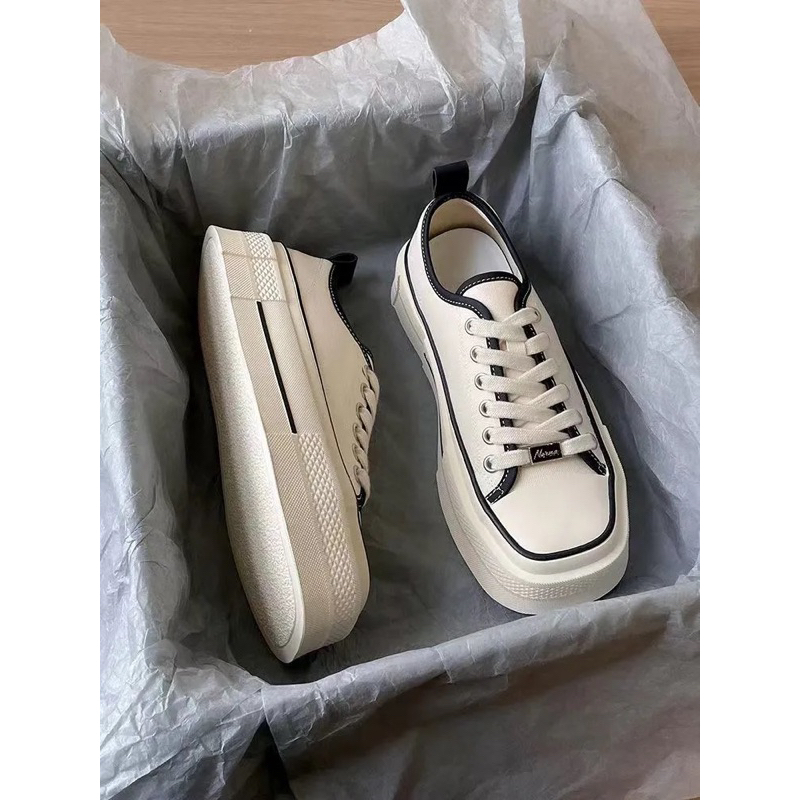 Giày Vải Canvas Mũi vuông Đế Dày Phong Cách Hàn Quốc