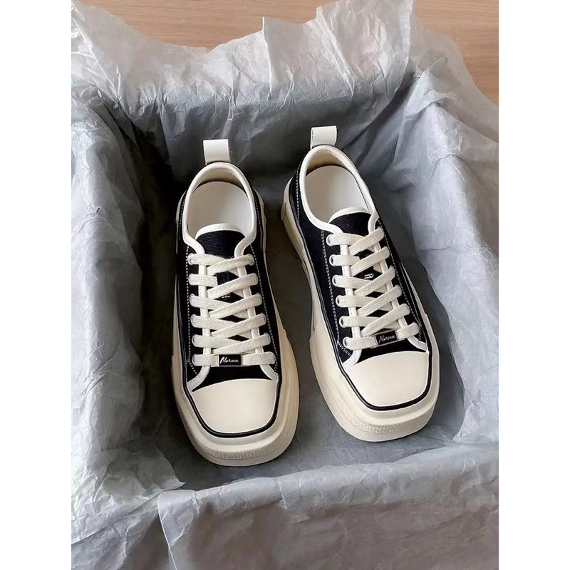 Giày Vải Canvas Mũi vuông Đế Dày Phong Cách Hàn Quốc