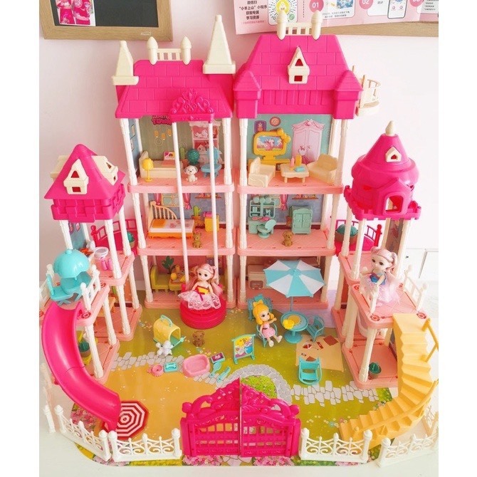 Mô Hình Đồ chơi Lắp ghép Nhà Búp Bê Cỡ Lớn, Biệt Thự Barbie nhiều tầng Kích thước Lớn Dễ Thương cho bé gái