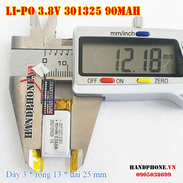 Pin Li-Po 3.8V 301325 90mah (Lithium Polyme) cho Tai Nghe Bluetooth, Máy Ghi Âm, Máy Nghe Nhạc, Mp3