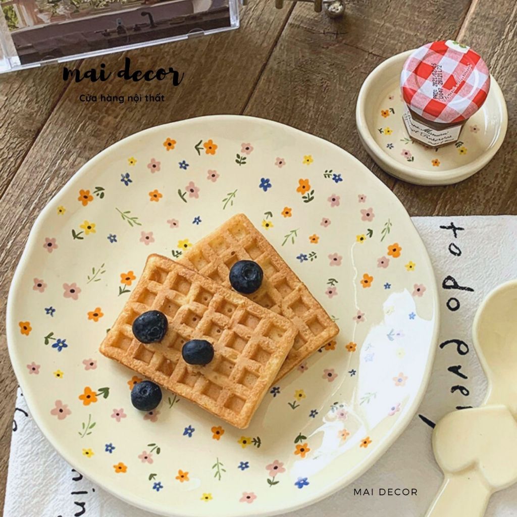 Set bát đĩa hoa nhí Claria màu pastel dễ thương, đủ bộ 4 món tô dĩa chén cơ bản cho gia đình