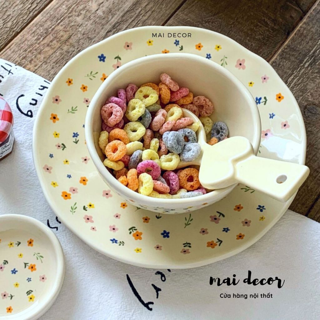 Set bát đĩa hoa nhí Claria màu pastel dễ thương, đủ bộ 4 món tô dĩa chén cơ bản cho gia đình