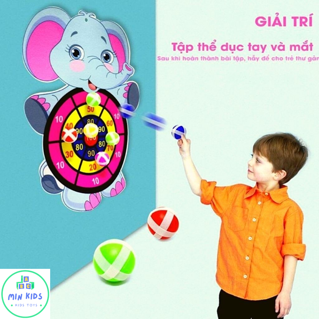 Bảng phi tiêu bóng dính hình con vật cho bé | Giúp bé tăng khả năng tập chung và chơi đội nhóm tặng kèm 3 trái bóng