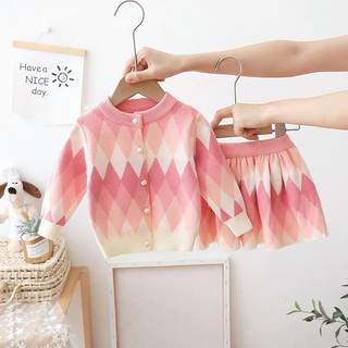 Set áo và chân váy len hồng cho bé gái 8-20kg