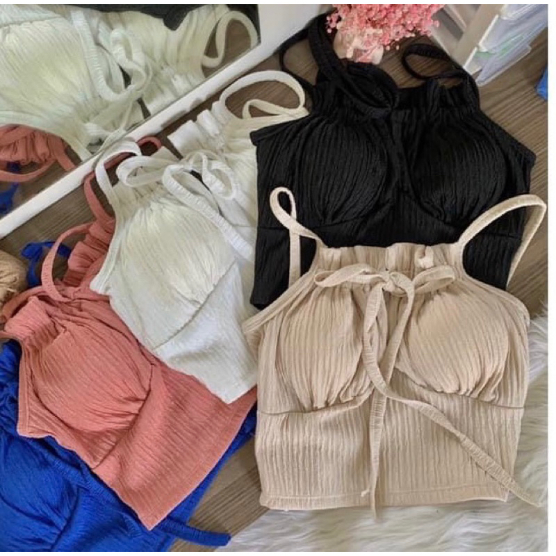 Áo croptop dây màu đen chất dày có lót mút ngực siêu sexy mới 98% - thanh lý pass áo 2hand