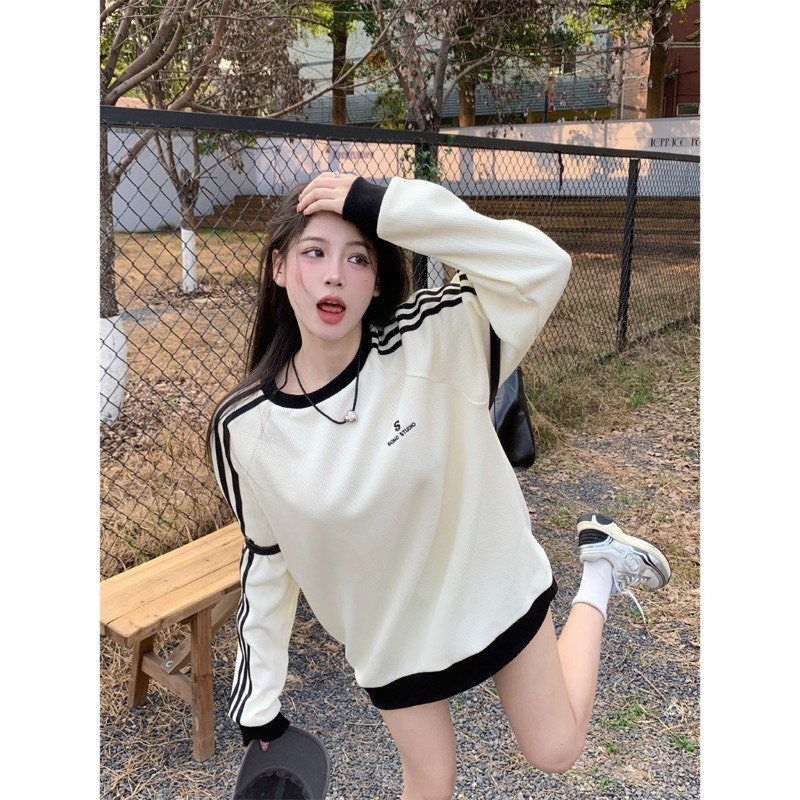 Áo Thun Nữ, Áo Nữ Phối Sọc Tay Chất Nỉ Gân Dày Dặn Lên Dáng Siêu Đẹp