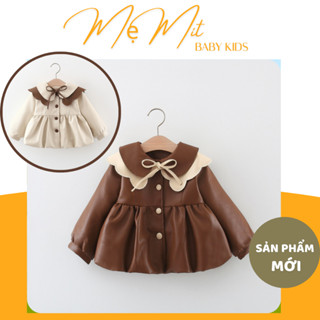 Áo khoác thu đông kiểu baby doll cho bé gái, Áo khoác dài tay xinh chất liệu da cao cấp cho bé từ 1 đến 4 tuổi
