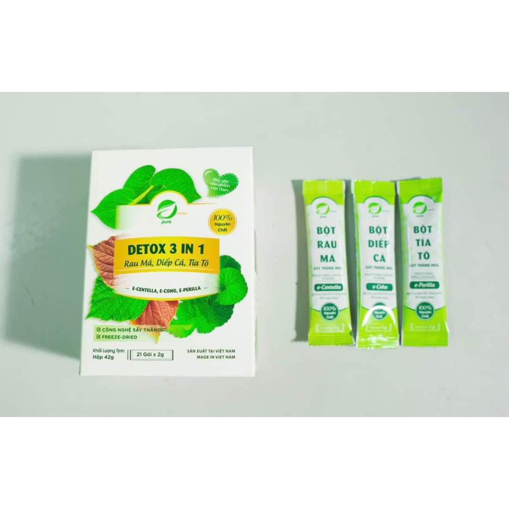 Com bo 2 hộp DETOX 3 IN 1 Rau má ,Diếp cá ,Tía tô Sấy Thăng Hoa Eherbal- Đảm Bảo 100% Dinh Dưỡng(hộp-21 gói