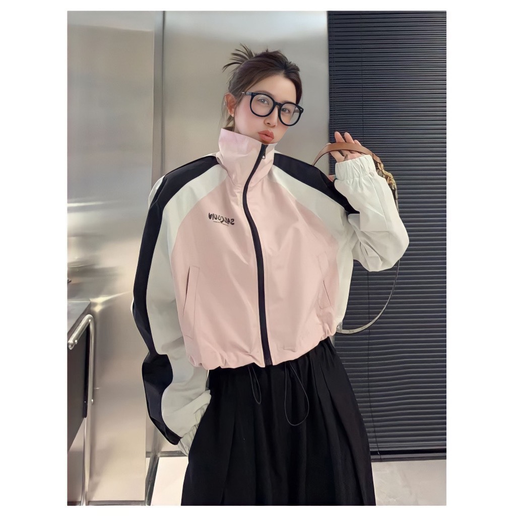 Áo Khoác Croptop Phối Viền Sọc Tay Chất Gió Bảng Màu Siêu Xinh