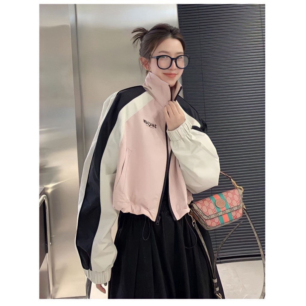 Áo Khoác Croptop Phối Viền Sọc Tay Chất Gió Bảng Màu Siêu Xinh