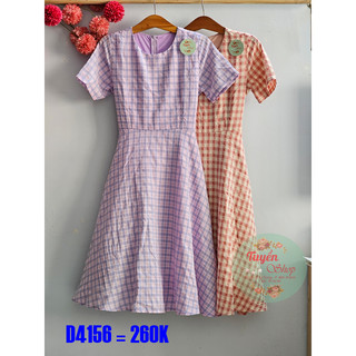 Đầm caro xòe nhẹ buộc dây