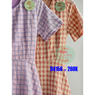 Đầm caro xòe nhẹ buộc dây