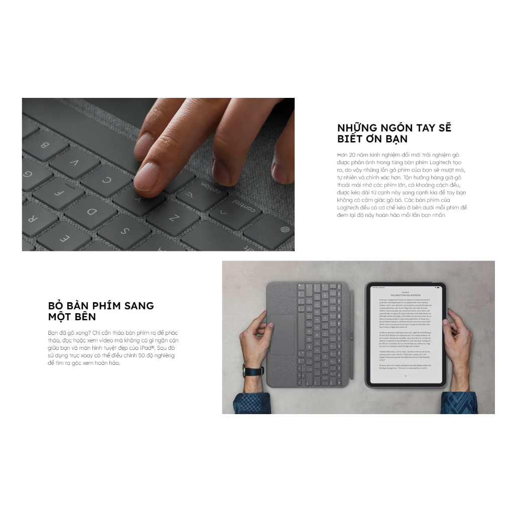 Bao da bàn phím Logitech Combo Touch iPad Gen 10  - Tháo rời Trackpad, chiếu sáng nền - Bảo hành 1 năm