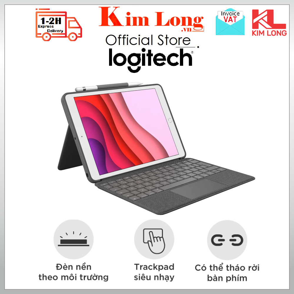 Bao da bàn phím Logitech Combo Touch iPad 7 iPad 8 iPad 9 Có di chuột, bàn phím kích thước đầy đủ