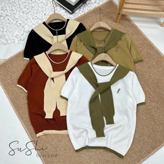 Áo len khăn cổ tròn tay cộc kèm tag hàng quảng châu siêu đẹp A295