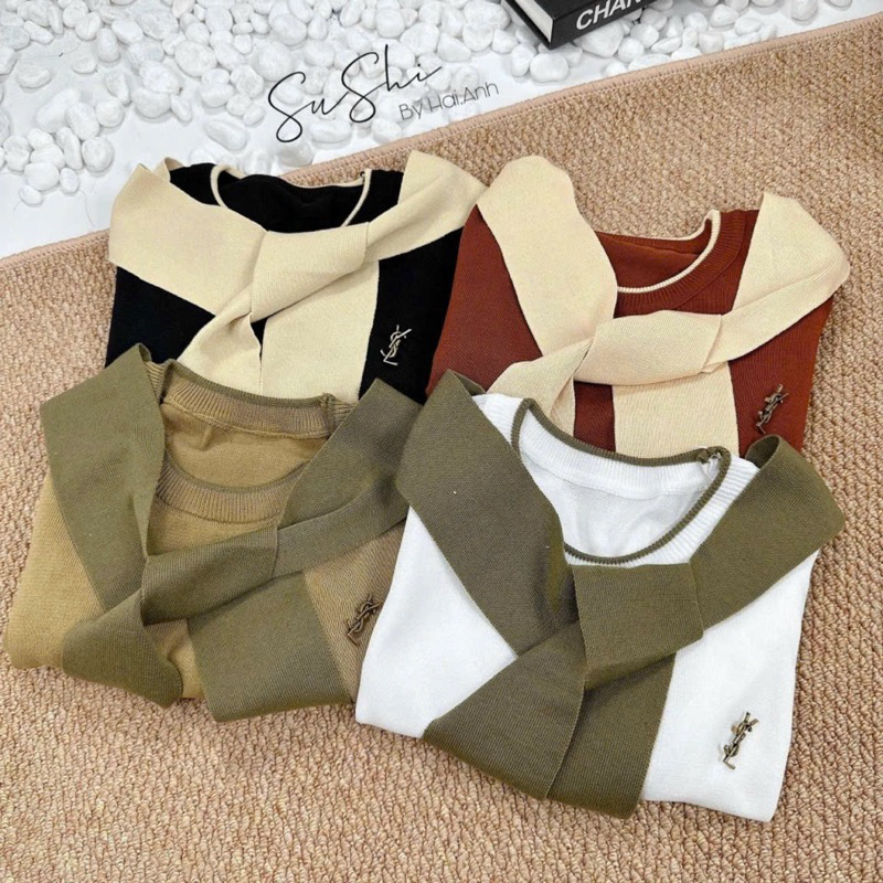 Áo len khăn cổ tròn tay cộc kèm tag hàng quảng châu siêu đẹp A295