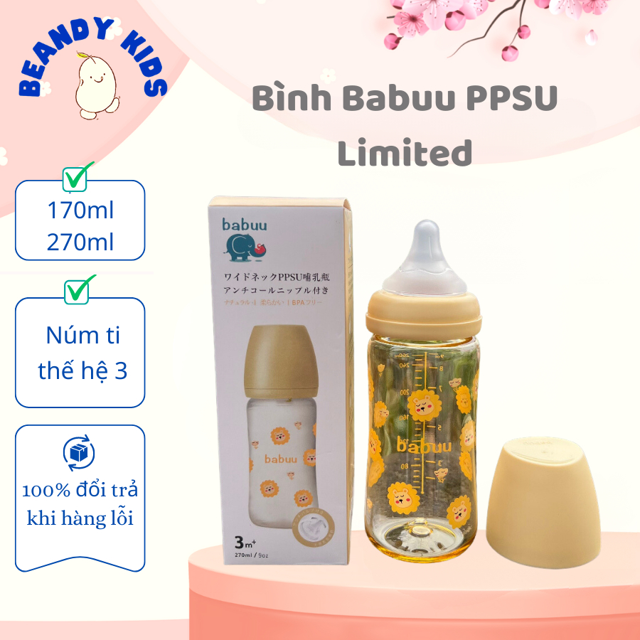 Bình sữa cổ rộng PPSU Babuu baby Nhật Phiên bản giới hạn dung tích 170ml