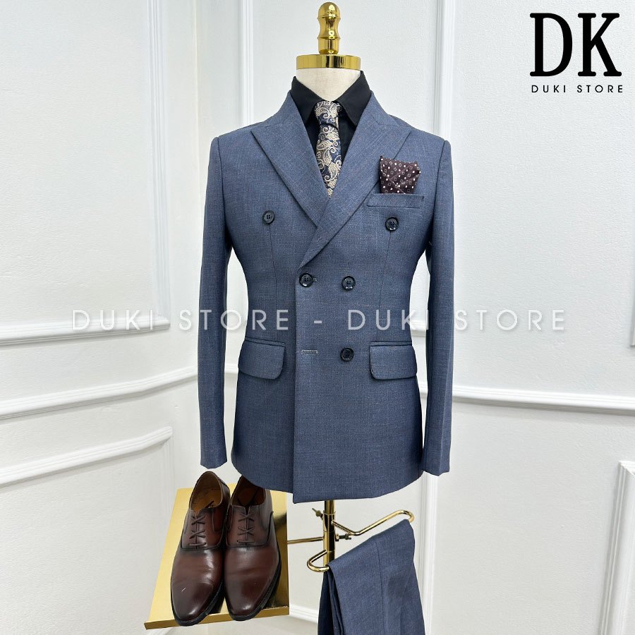 Bộ vest nam 6 cúc màu xám xanh caro cực sang DKE0105- DUKI STORE