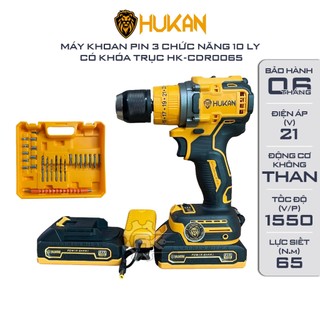 Máy khoan pin HUKAN CDR0065, 3 Chức Năng, Không Chổi Than, Tặng 24 Phụ kiện