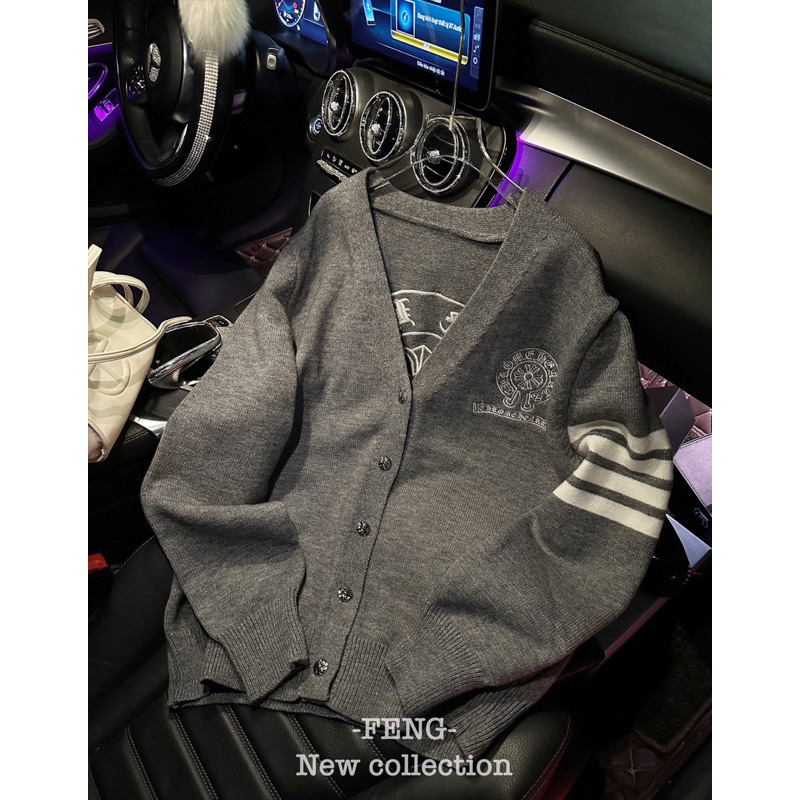 Áo len cadigan logo Chrome thêu hàng QCL1