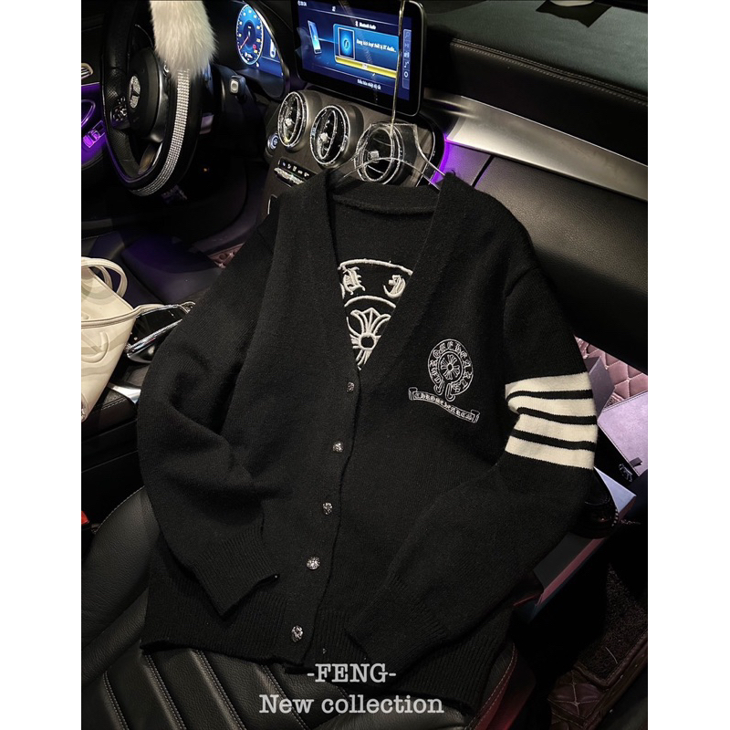 Áo len cadigan logo Chrome thêu hàng QCL1