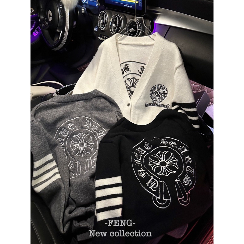 Áo len cadigan logo Chrome thêu hàng QCL1