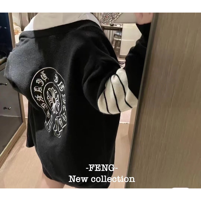 Áo len cadigan logo Chrome thêu hàng QCL1