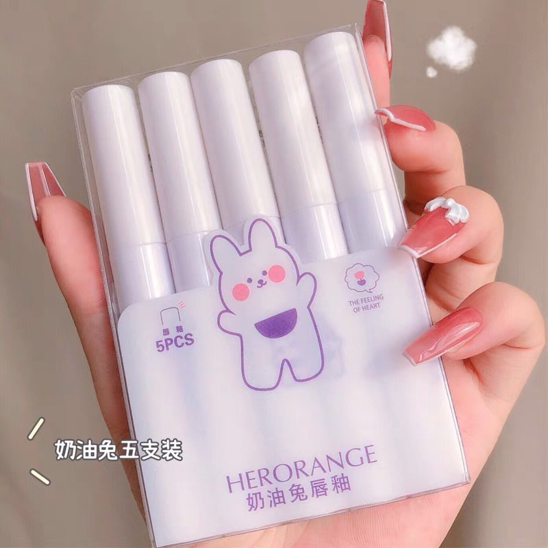 Set 5 son môi HERORANGE vỏ họa tiết thỏ đáng yêu