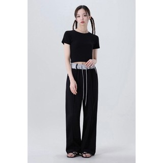 Quần xuông ống rộng nữ, Free Size dưới 55kg, hai màu Đen - Xám cá tính, chất vải da cá cao cấp không bai không xù