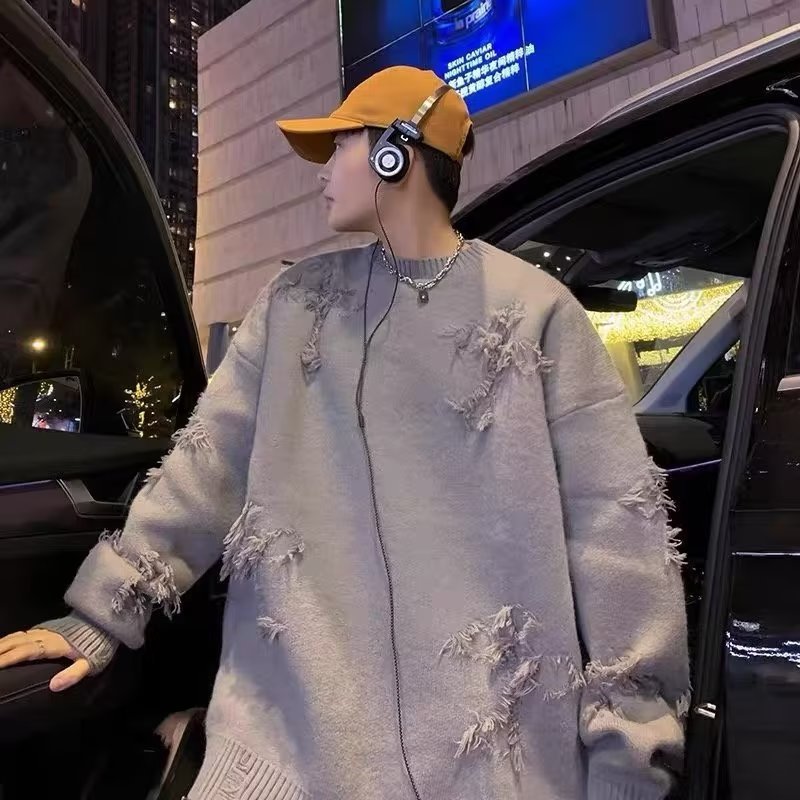 Áo sweater nam nữ cổ tròn rách hình chữ thập sweater len nam nữ unisex xé thánh giá form rộng thời trang hàn quốc 3494