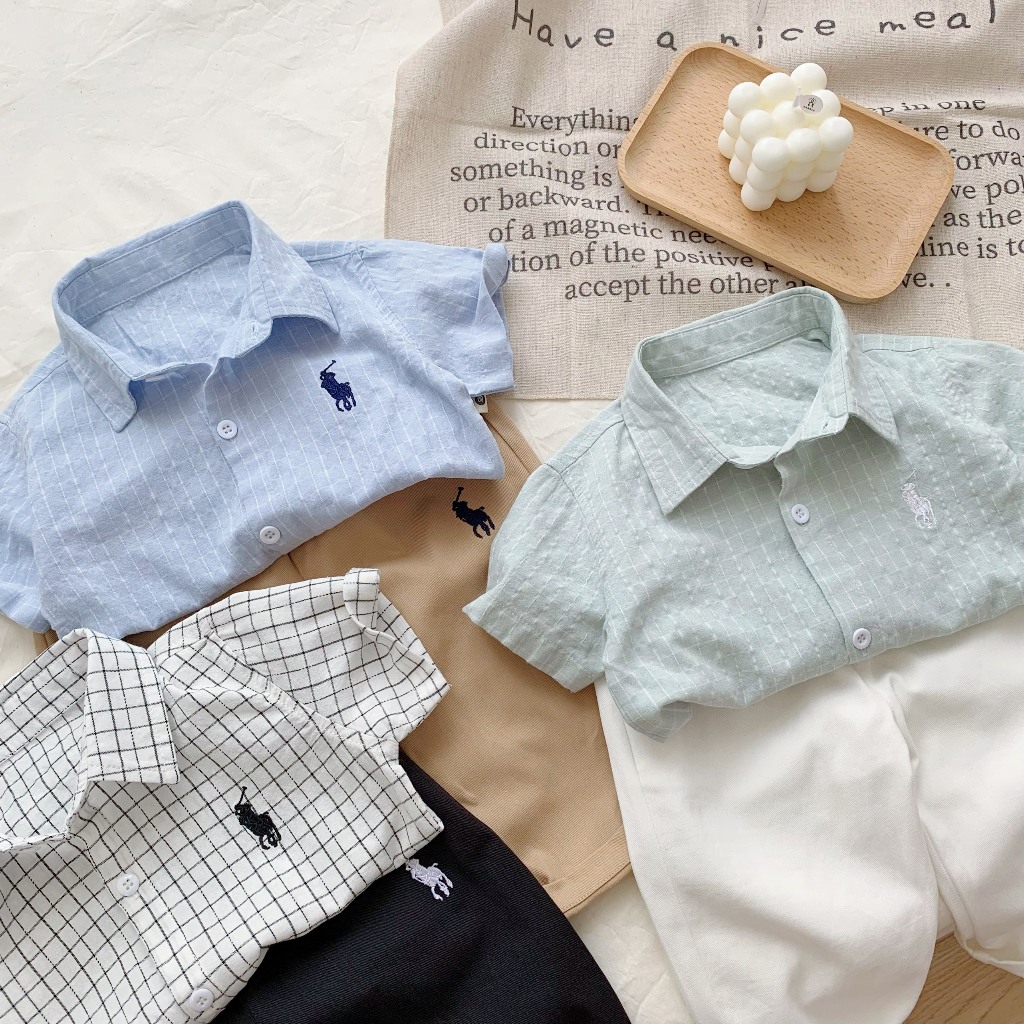 Áo sơ mi cộc tay bé trai kẻ caro thêu Po.lo Bernie - Bộ quần áo cho bé từ 9-23kg - 0923B001 - 0124A16