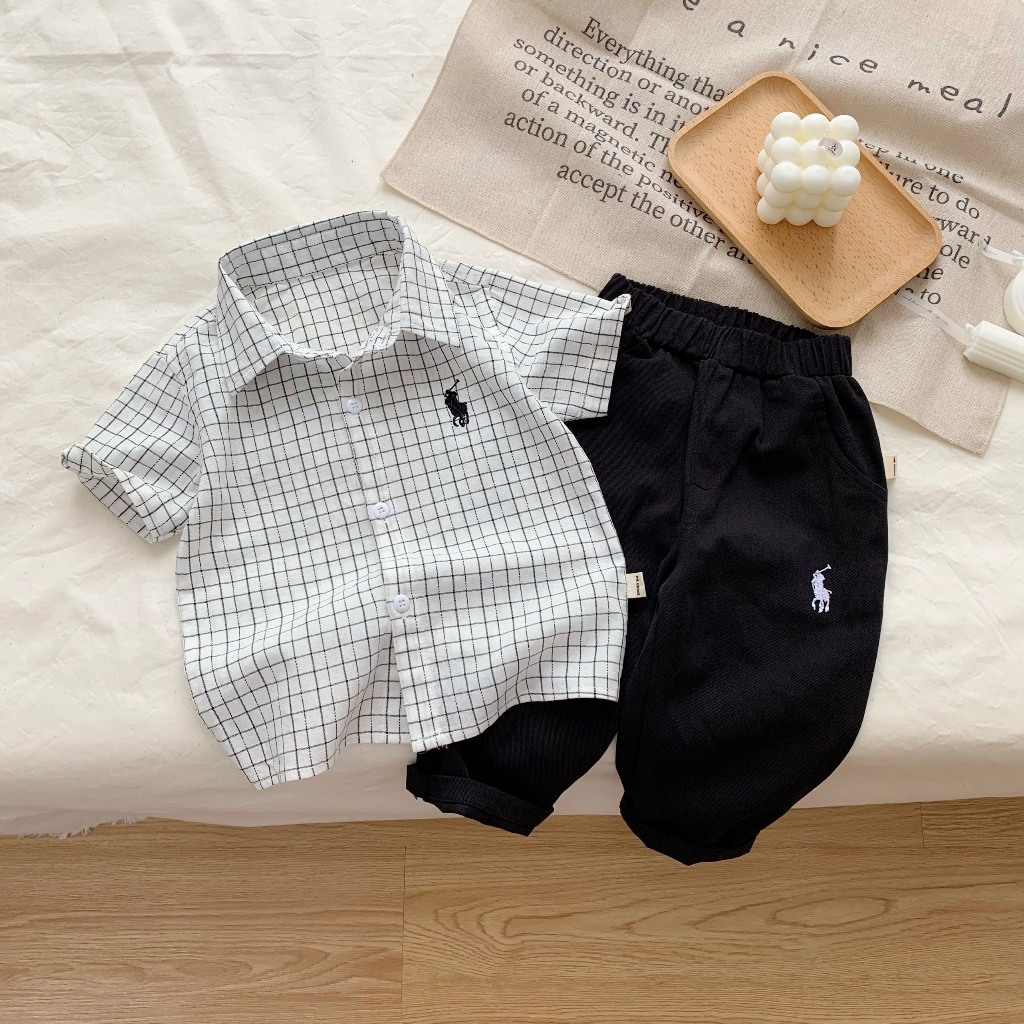 Áo sơ mi cộc tay bé trai kẻ caro thêu Po.lo Bernie - Bộ quần áo cho bé từ 9-23kg - 0923B001 - 0124A16