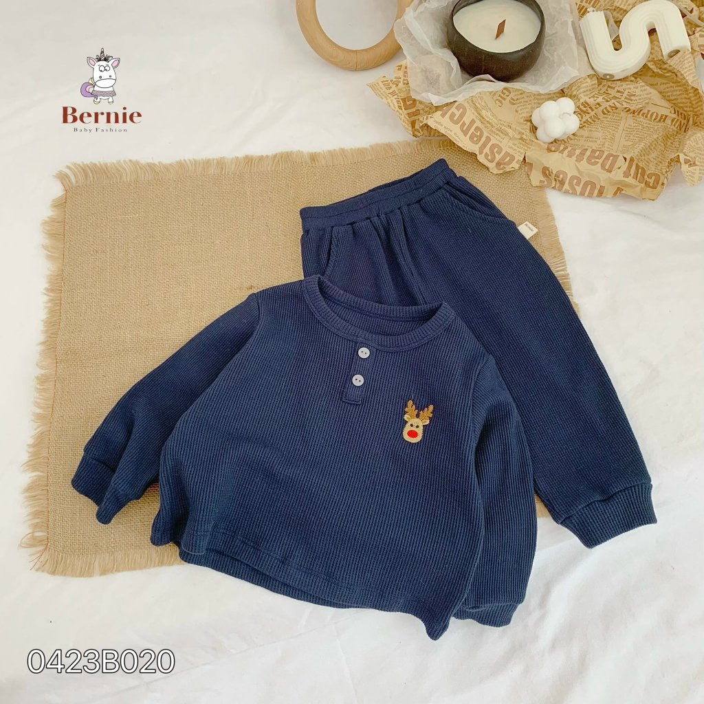 Bộ thu đông bé trai bé gái tuần lộc Bernie - Bộ dài tay bé trai bé gái cotton xốp cho bé 9-23kg - 0423B020