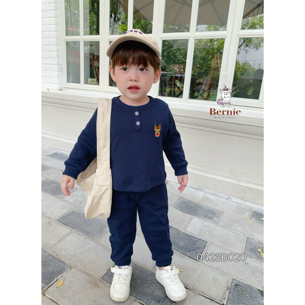 Bộ thu đông bé trai bé gái tuần lộc Bernie - Bộ dài tay bé trai bé gái cotton xốp cho bé 9-23kg - 0423B020
