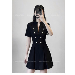 Váy cúc đồng cổ tàu đai eo