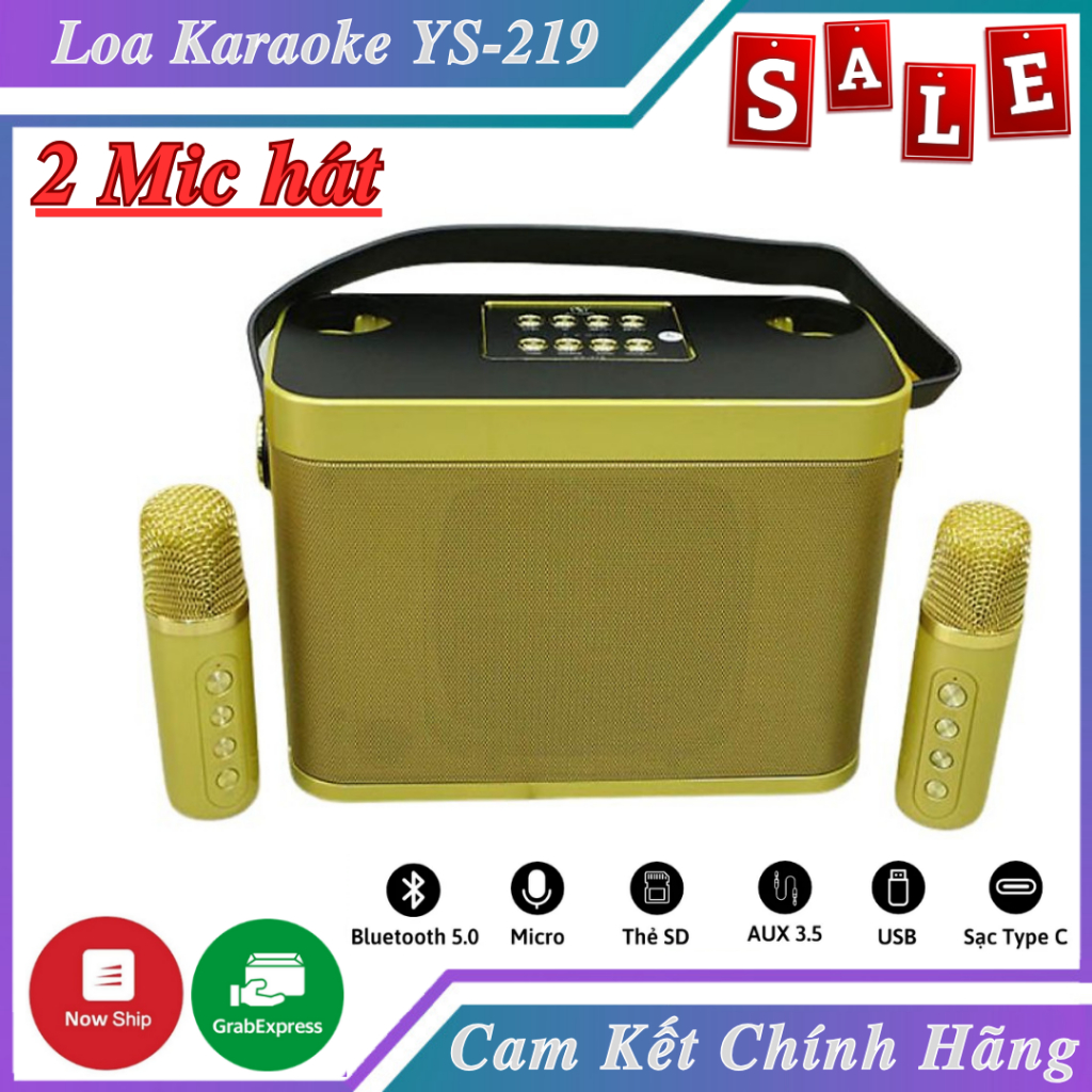 Loa bluetooth karaoke YS-219 - Công suất 45W, Kèm 2 Micro không dây, Âm bass chuẩn, Kết nối bluetooth 5.0, Thiết kế đẹp