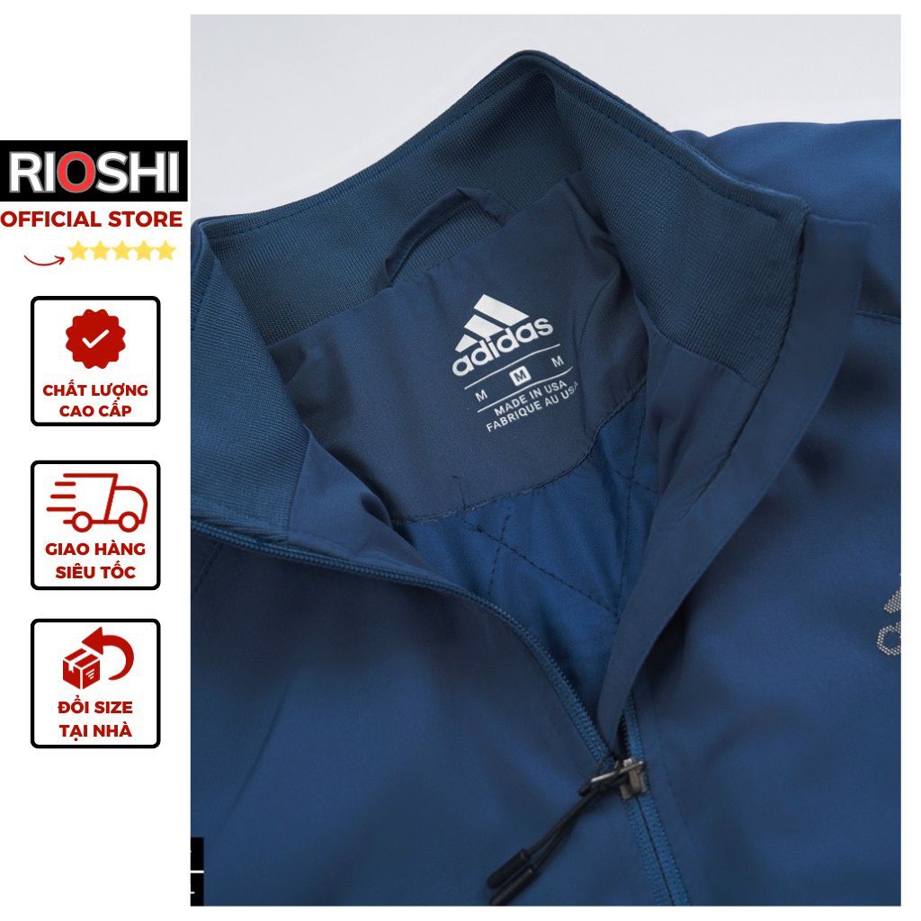 Áo khoác Adidas nam cao cấp hai lớp trần bông dày dặn siêu ấm Rioshi RD2785 - Áo khoác gió nam thu đông Hàng Hiệu