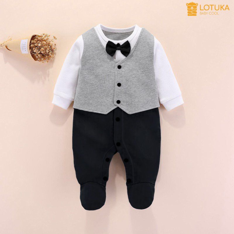 Bobysuit LOTUKA Dài Tay Cho Bé, Body Công Tử Liền Tất Cho Bé Trai, Quần Áo Trẻ Em, Bộ Giả Vest Liền Thân Size 3-12kg